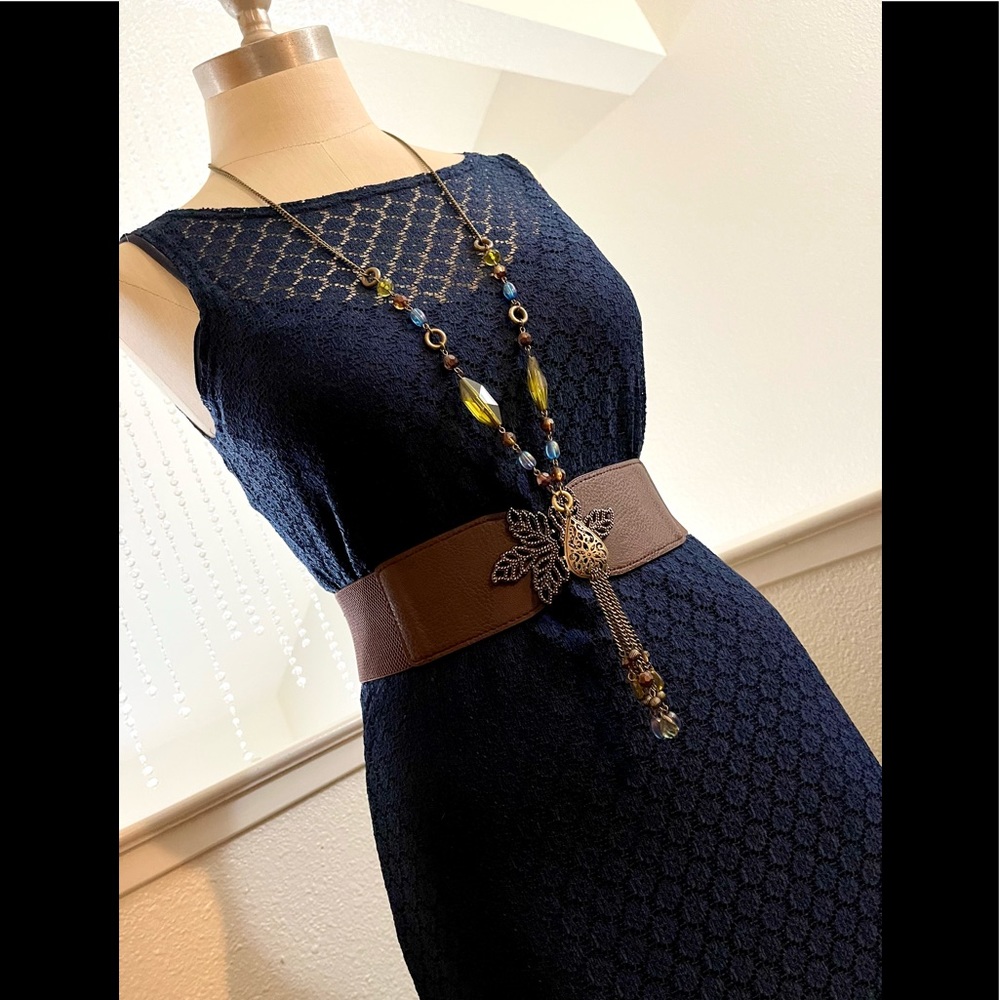 EUC S Navy Blue Lace Elegant 90s Vintage Maxi Dress